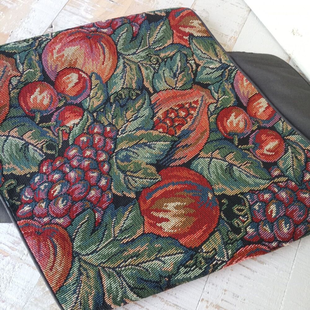 Vintage Tapestry Fruit Table Runner Piping Tapered Brocade Country Cottagecore
